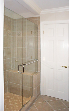 Frameless Door and Inline Panel with Thru-the-Glass Towel Bar